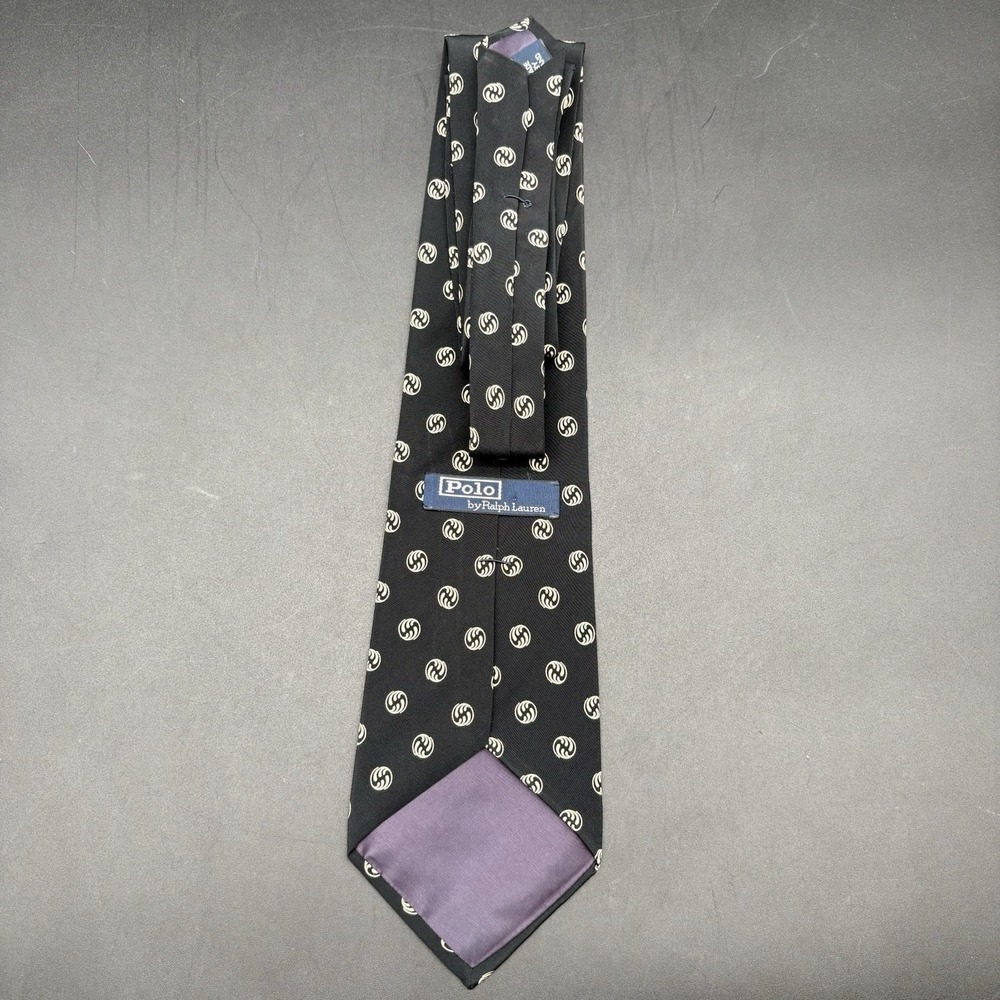 Polo Ralph Lauren Vintage Black Monogram Tie 56 Inch Made in USA 100% Silk 4 In - Picture 5 of 16